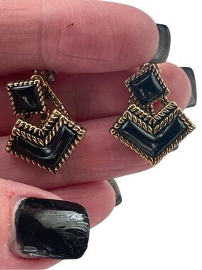 Studio Barse Bronze & 925 Sterling Black Onyx Front Back Earrings Statement Desi